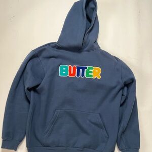 Butter Kids Navy Blue Hoodie with Multicolor Logo